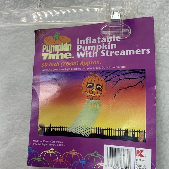 Inflatable Pumpkin with Streamers  30" vintage Kmart new open box - Picture 10 of 11